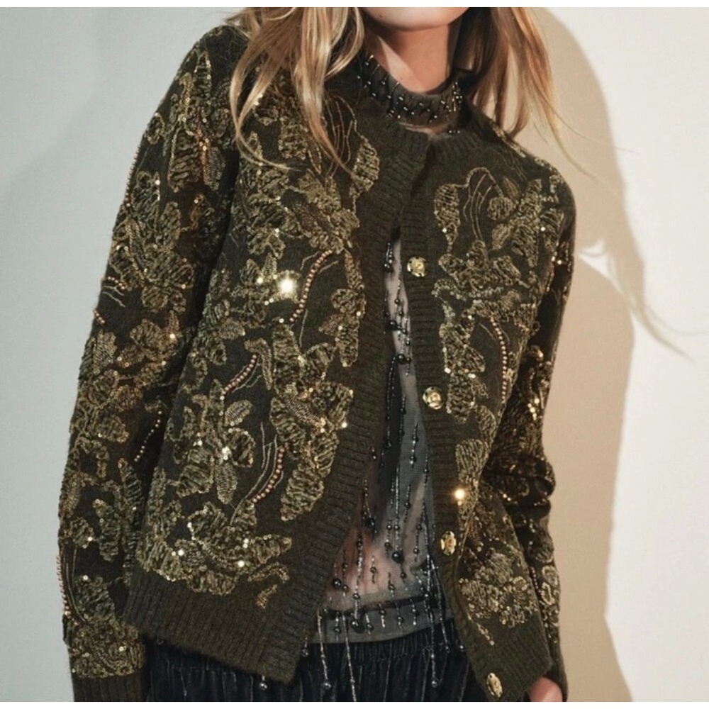 NWT ZARA combination sequin knit cardigan size small